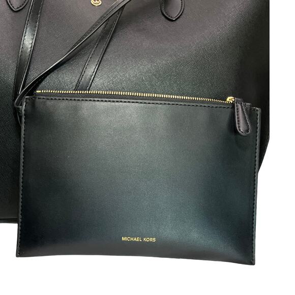 Michael Kors Jet Set Travel Black Saffiano Leather Tote Bag With Pouch - Picture 11 of 14